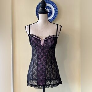 Victoria's Secret | Black and Pink Lace Chemise with Adjustable Straps
